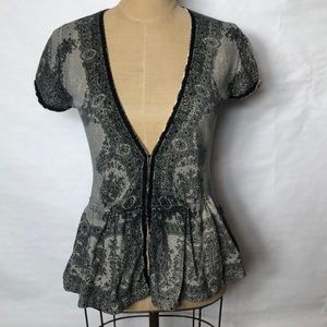 Anthropologie lace print front closure peplum top